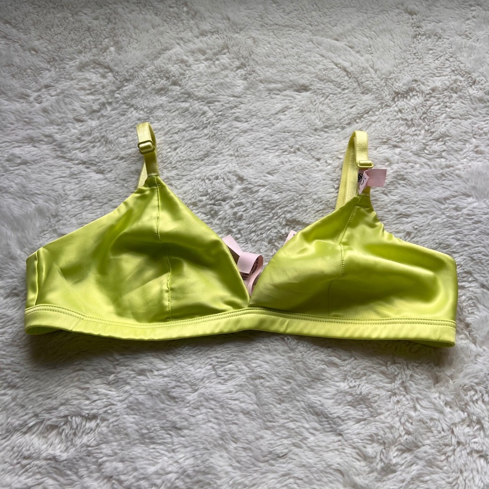 Victoria Secret Tease Unlined Bralette Lime Green Satin Wireless XS 11239469 NWT